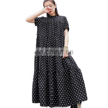 TWOTWINSTYLE Chiffon Polka Dot Women's Dresses Female Stand Collar Short Sleeve Loose Print Dress For Women