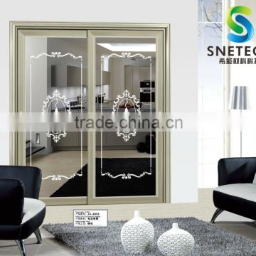 light green wood frames tempered glass for partition sliding doors