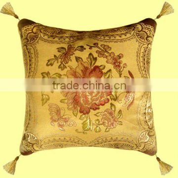 Flash Turkey Noble Colorful Flower Butterfly with Four Tassel Round Design Golden Silk Background Cushion Cover GS-014