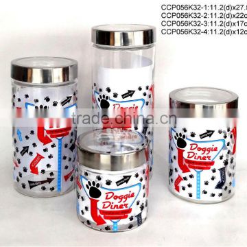 CCP056K32 glass jar with decal printing with stainless steel lid