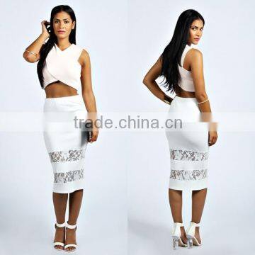 Fashion Lace Insert Women Long Pencil Skirt