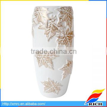 2017 New Design White Ceramic Vase with Gold Leaves Home Decor