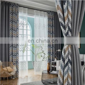 Geometric printed ready made grommet linen blackout curtains for the living room