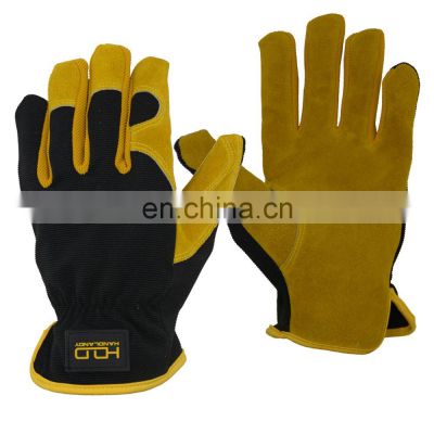 HANDLANDY Dexterity Breathable Design Men Leather Garden Gloves Utility Leather Palm Work Gloves Mechanics