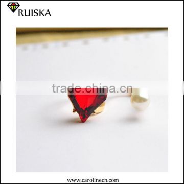2015 New Design Gold Plated Pearl Heart Ring
