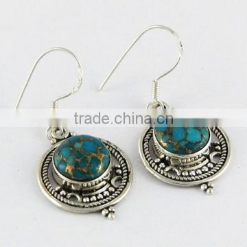 Beautiful Blue Copper Turquoise 925 Sterling Silver Earring, Wholesaler Silver Jewelry, Gemstone Silver Jewelry