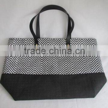 wave patten black/white paper straw beach bag
