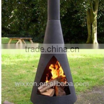 Concrete cast iron wood burning patio fireplace