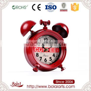 Red retro screw shape quartz with tow bells quartz analog desk clock