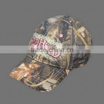 COTTON WASH CAMO FABRIC BASEBALL CAP WITH EMBROIDERY