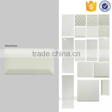 75x150 white wall tile, bevel surface ceramic tiles, kitchen and bathroom interior tile