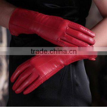 hot sale stylish leather lady wearing red color leather gloves in winter