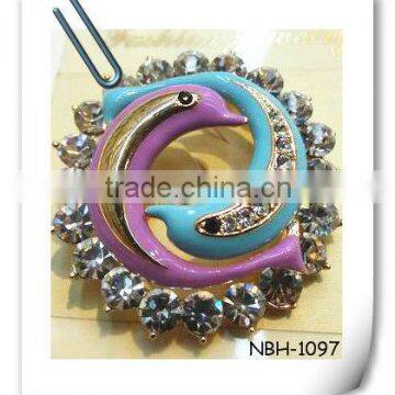 Fashion Lovely Enamel Dolphin Brooch With Crystal Stones