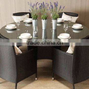 Wicker rattan dining table set furniture (1.2mm alu frame powder coated,5cm thick cushion, waterproof fabric)