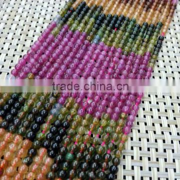 4mm natural round smooth multi-color tourmaline beads