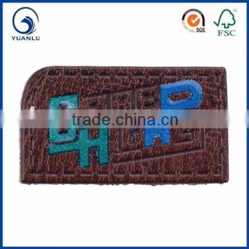 custom glitter embossed leaher label synthetic leather patch for garment