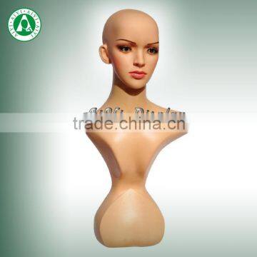 with make up head skin color PP material jewelry display female cheap female bust mannequins sale