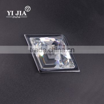 2 3/8 inch diamond shape brass base glass knob