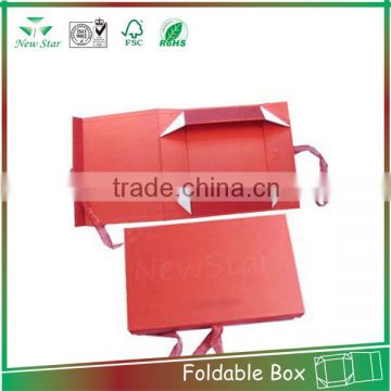 decorative foldable box for gift,paperboard packaging box with ribbon closure
