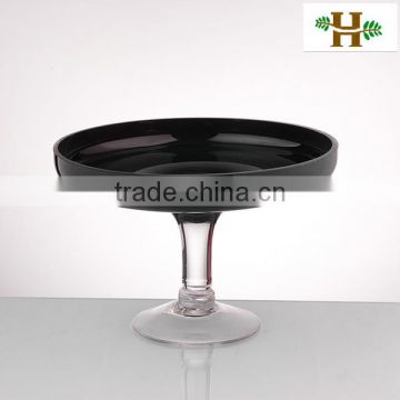long stem glass fruit plate,colored glass plate