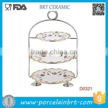 3 tiers Ceramic Wedding Cake Holder With Strainless Steel handle