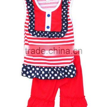 Conice Red White Stripe Children Clothes Wholesale 4th Of July Baby Boutique Clothing Set