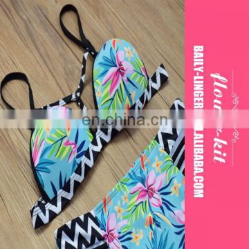 2017 High Quality Sexy Floral Print High Waist Bikini Set