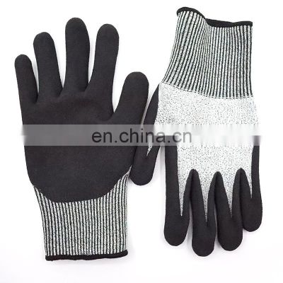 Nitrile sandy coated HPPE knitted gardening protective hand cut resistant level 5 work safety gloves