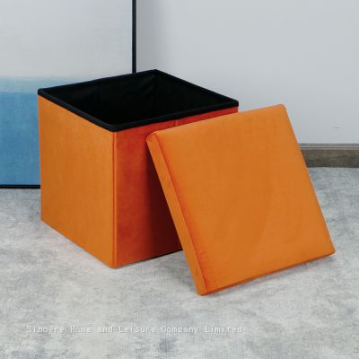 Foldable storage velvet ottoman-Orange