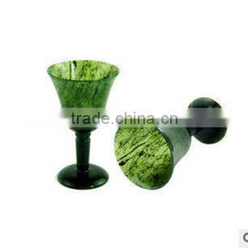 SHORT GLASS CHINESE CARVED JADE NEPHRITE GOBLETS/CUPS
