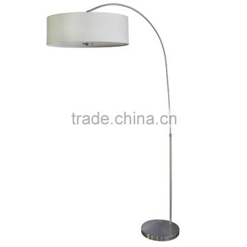 Floor lamp(Lampadaire/Una lampara) in satin steel finish with 22" belvedere cream fabric lamp shade