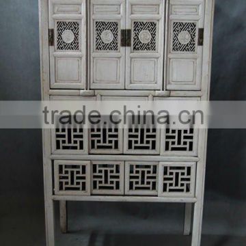 Chinese antique furniture white carved cupboard