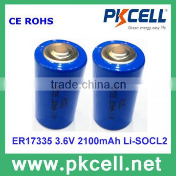 Hot Sale PKCELL Energy Type 3.6V ER17335 2100mAh Li-SOCL2 Lithium Battery