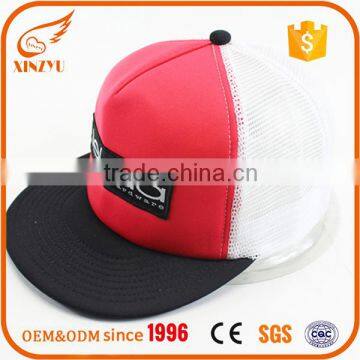 New design custom embroidered red flat brim snapback plain mesh cap
