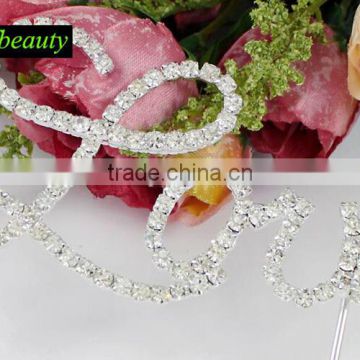 Lovely love silver crystal jewelry rhinestone cake topper bulk price