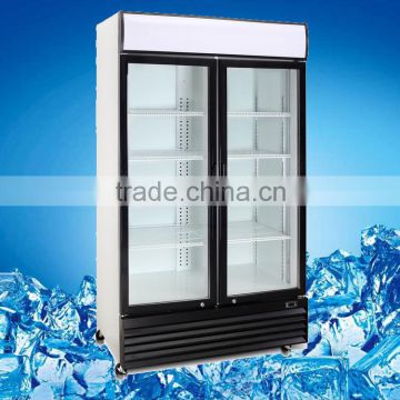 Supermarket equipment display cooler type double door 1000L Commercial 2 door upright chiller