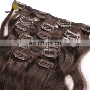 Factory price fashional virgin dark brown clip hair extension