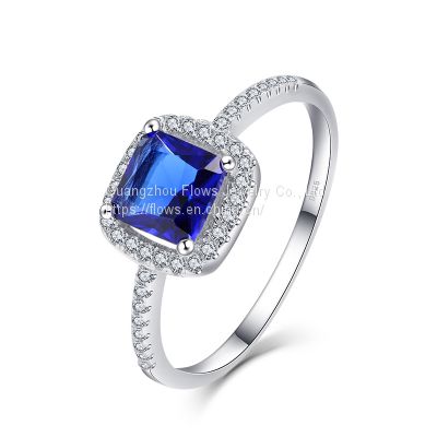 925 Sterling Silver Square Sapphire Zircon Rings Women's Zircon Rings