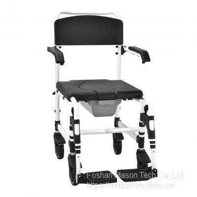 2 in 1 Aluminum Commode Chair and Folding Shower Toilet 4-Inch Wheelchair for Hospital, Disabled Elderly