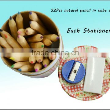 2012 Hot Sales 3.5 inchs natural wooden color drawing Pencil in Kraft paper tube 6pcs set
