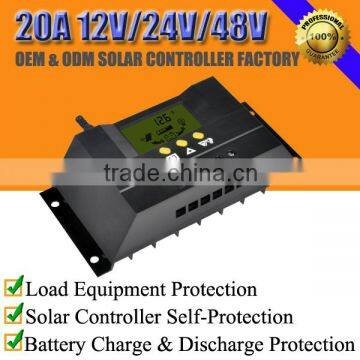 20A 12V/24V/48V pwm controller solar panel power charge regulator controller with LCD display