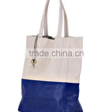Hot Sell 2 colors mix genuine leather woman tote bag