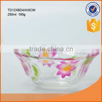 elegant glass fruit bowl with flower decal unique design