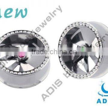 2012 new fan ear flared tunnel,stainless plugs piercing