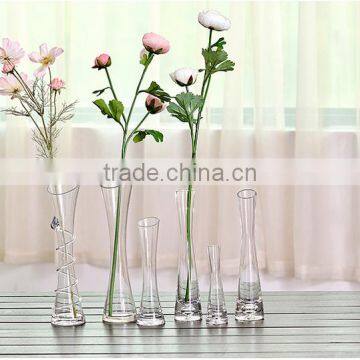 Different types tall thin slanted clear glass flower vase for home decoration