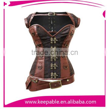 Victoria Brown Steampunk Leather neck slimming corset