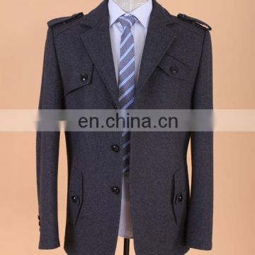 Fashionable Gray Vintage Men's Single Breasted Three Buttons Wool Pea Coat