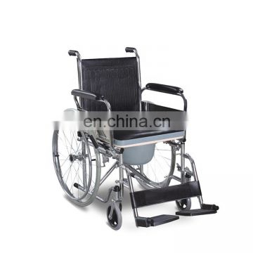 Foldable chromed steel hospital medical commode chair with solid castor