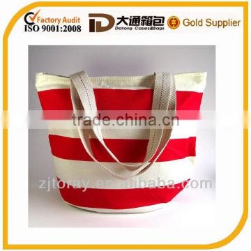 twill straps multifunction Red and White stripe high density Canvas Beach Bag with large space