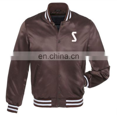 SW-VJ 207 Classic Brown color Satin custom design Embroidery Online Selling Letterman Bomber jacket for men Manufacturer